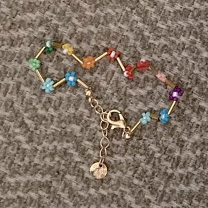 “N” Initial Rainbow and Gold Beaded Fashion Bracelet